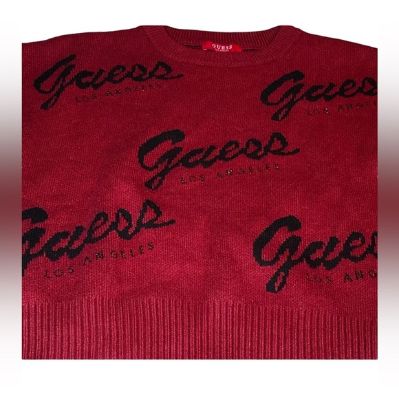 Guess Women's Bold Red Logo Sweater with mini rhinestone embellishment - Picture 5 of 10